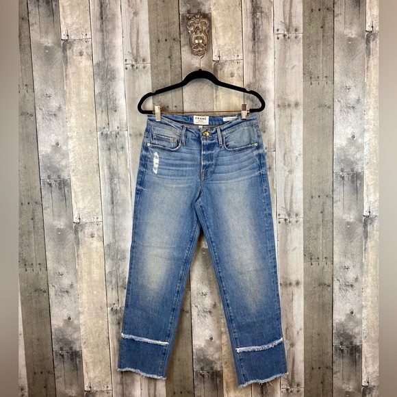 Frame Denim Denim - Frame Denim Le Nouveau Straight Jean With Distressed Line Hemline Size 26.